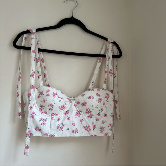 Zara Tops - Zara Corset Bustier Style White Floral Tie Strap Cropped going out top
